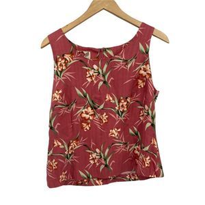 Hilo Hattie coral red tropical floral silk tank top